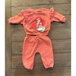 Disney‎ Baby Little Mermaid Ariel Sweatsuit 0-3M Girls Coral 2PC Outfit Set
